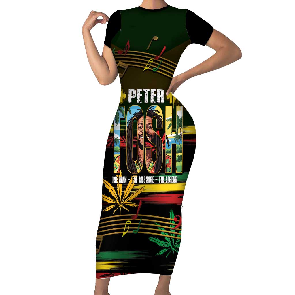 Jamaica Reggae Legend Tosh Short Sleeve Bodycon Dress Cannabis Pattern - Wonder Print Shop