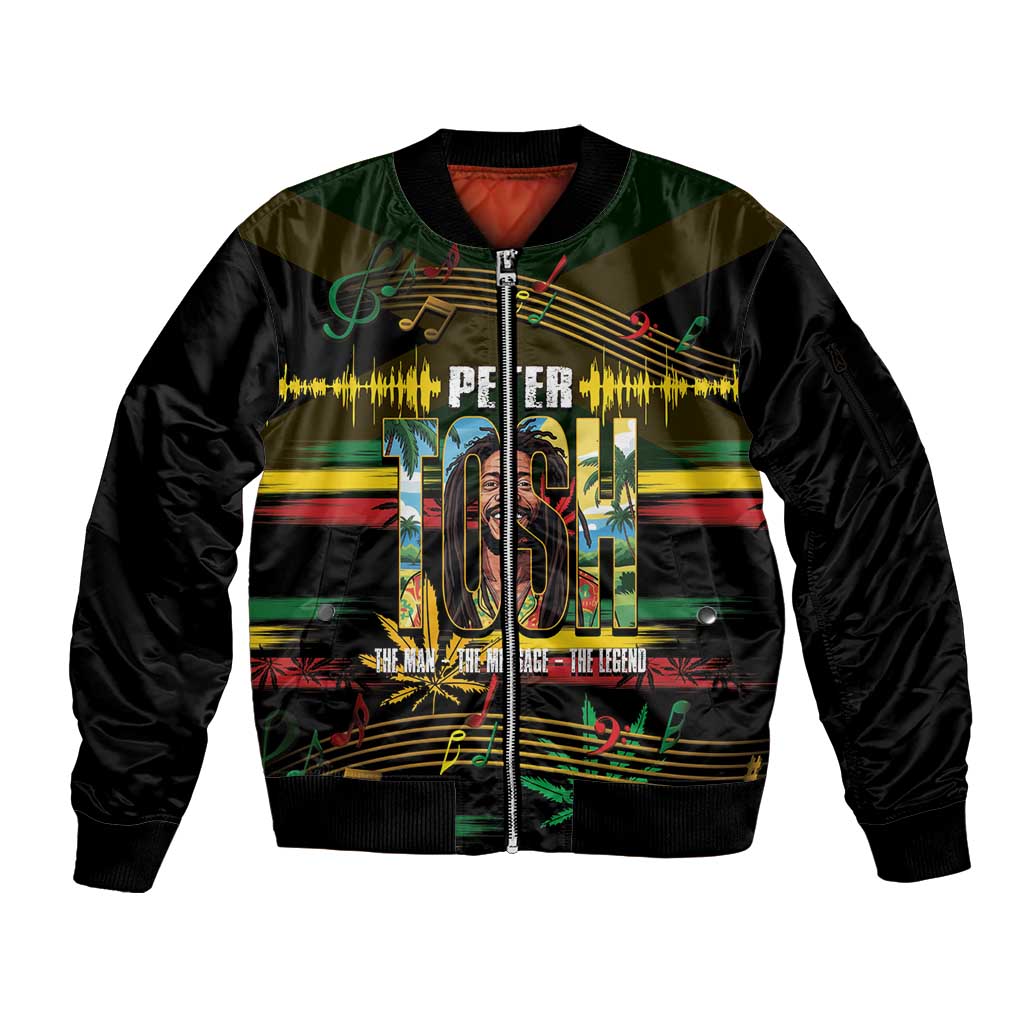 Jamaica Reggae Legend Tosh Sleeve Zip Bomber Jacket Cannabis Pattern - Wonder Print Shop