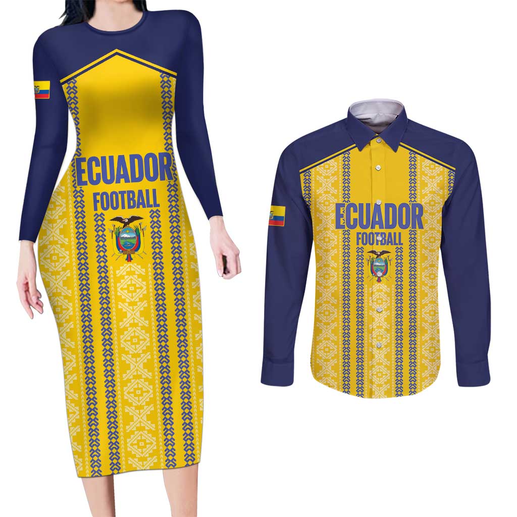 Custom Ecuador Football Couples Matching Long Sleeve Bodycon Dress and Long Sleeve Button Shirt 2025 Come On La Tricolor - Wonder Print Shop
