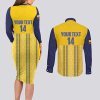 Custom Ecuador Football Couples Matching Long Sleeve Bodycon Dress and Long Sleeve Button Shirt 2025 Come On La Tricolor - Wonder Print Shop