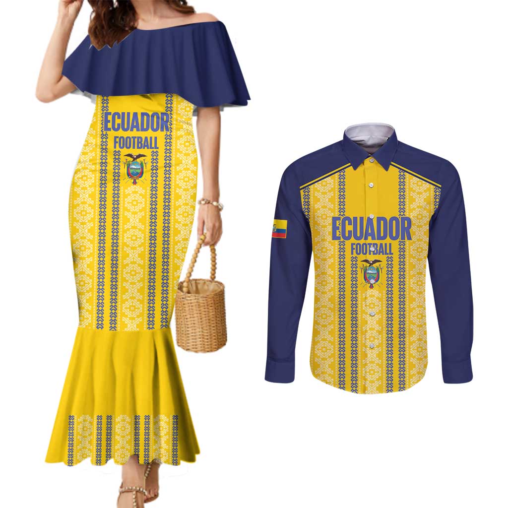 Custom Ecuador Football Couples Matching Mermaid Dress and Long Sleeve Button Shirt 2025 Come On La Tricolor - Wonder Print Shop