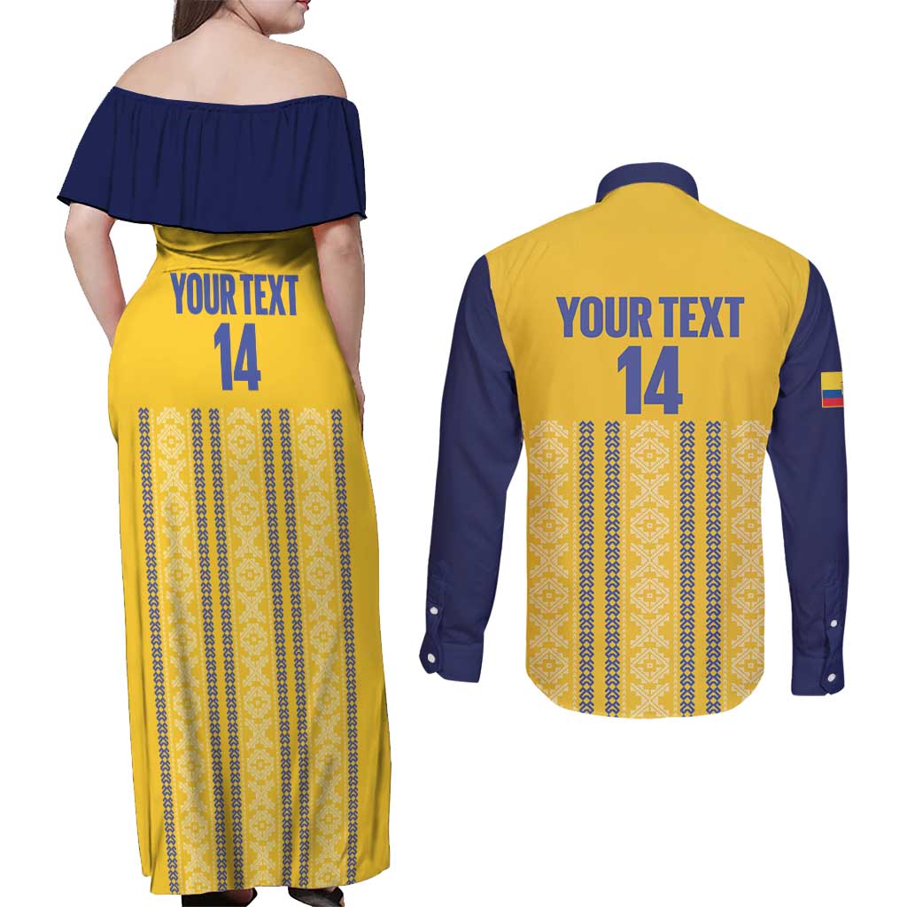 Custom Ecuador Football Couples Matching Off Shoulder Maxi Dress and Long Sleeve Button Shirt 2025 Come On La Tricolor - Wonder Print Shop
