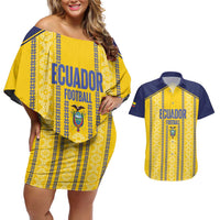 Custom Ecuador Football Couples Matching Off Shoulder Short Dress and Hawaiian Shirt 2025 Come On La Tricolor - Wonder Print Shop