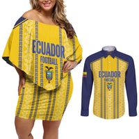 Custom Ecuador Football Couples Matching Off Shoulder Short Dress and Long Sleeve Button Shirt 2025 Come On La Tricolor - Wonder Print Shop