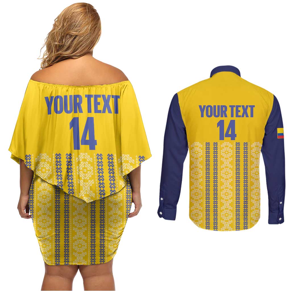 Custom Ecuador Football Couples Matching Off Shoulder Short Dress and Long Sleeve Button Shirt 2025 Come On La Tricolor - Wonder Print Shop