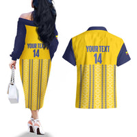 Custom Ecuador Football Couples Matching Off The Shoulder Long Sleeve Dress and Hawaiian Shirt 2025 Come On La Tricolor - Wonder Print Shop