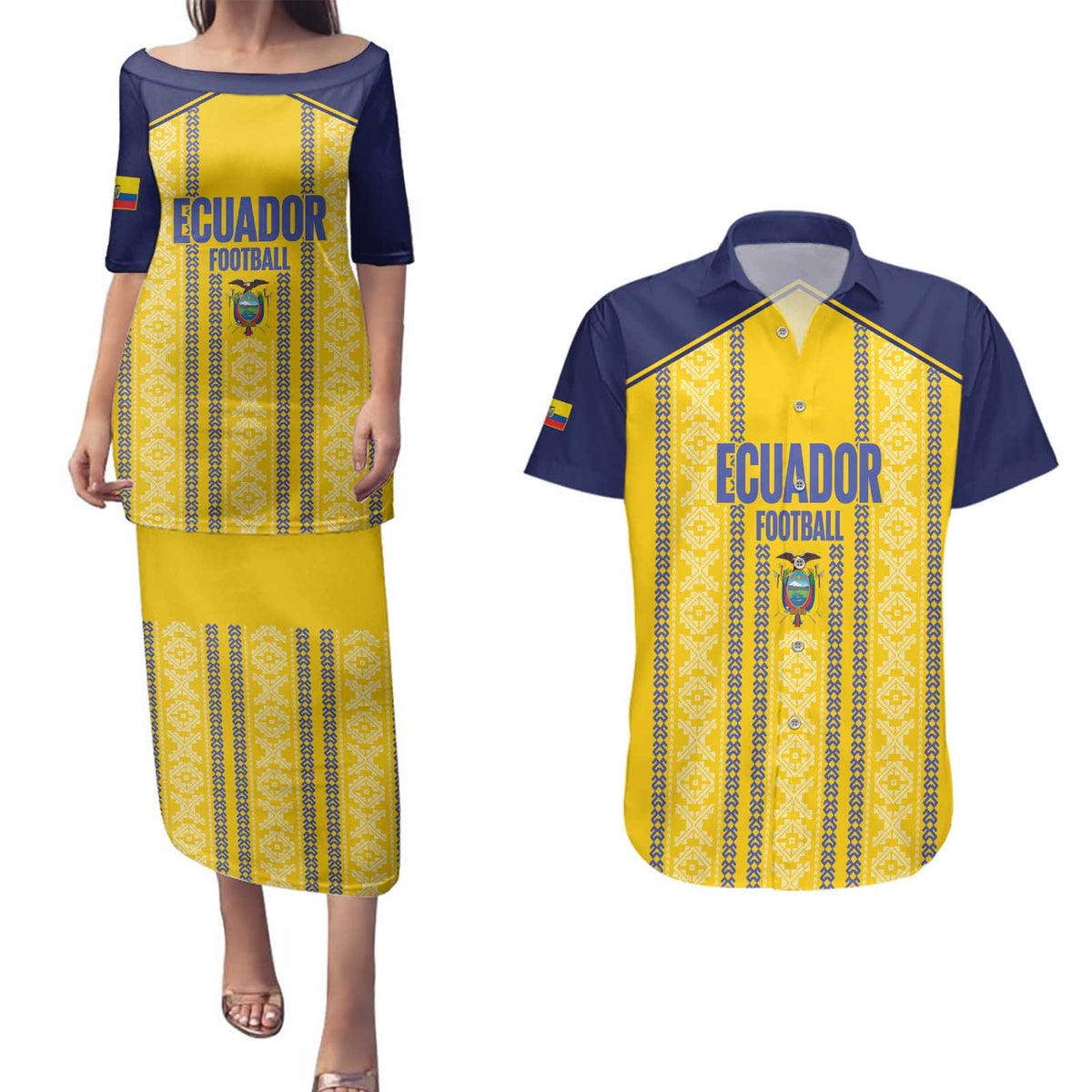 Custom Ecuador Football Couples Matching Puletasi and Hawaiian Shirt 2025 Come On La Tricolor - Wonder Print Shop