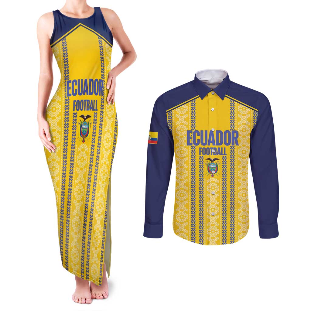 Custom Ecuador Football Couples Matching Tank Maxi Dress and Long Sleeve Button Shirt 2025 Come On La Tricolor - Wonder Print Shop