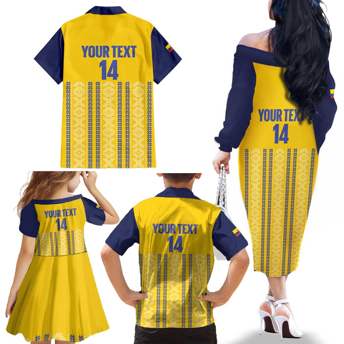 Custom Ecuador Football Family Matching Off The Shoulder Long Sleeve Dress and Hawaiian Shirt 2025 Come On La Tricolor - Wonder Print Shop