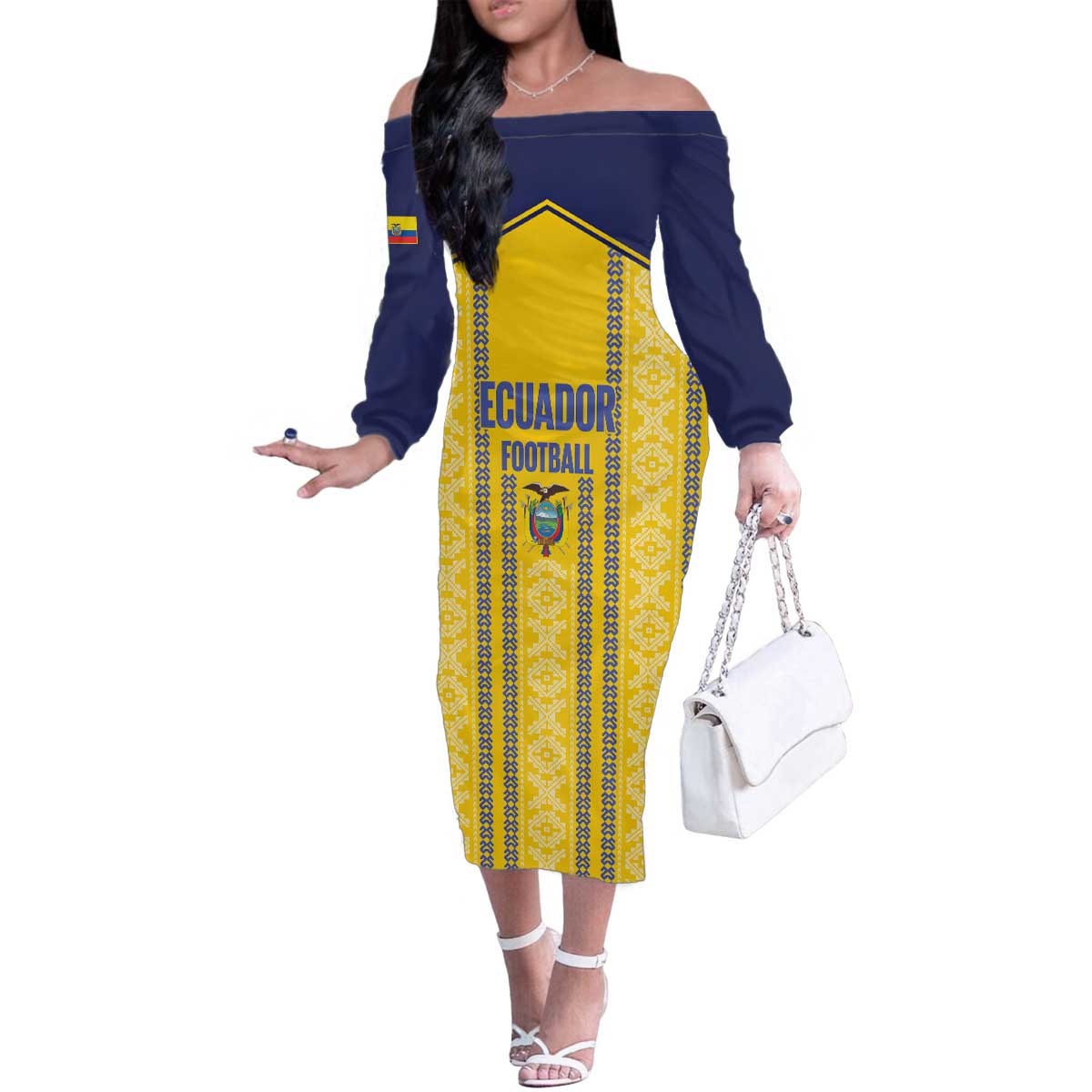 Custom Ecuador Football Family Matching Off The Shoulder Long Sleeve Dress and Hawaiian Shirt 2025 Come On La Tricolor - Wonder Print Shop