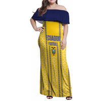 Custom Ecuador Football Family Matching Off Shoulder Maxi Dress and Hawaiian Shirt 2025 Come On La Tricolor - Wonder Print Shop