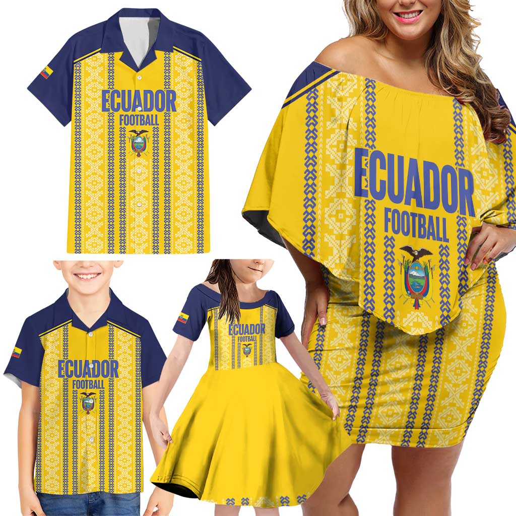 Custom Ecuador Football Family Matching Off Shoulder Short Dress and Hawaiian Shirt 2025 Come On La Tricolor - Wonder Print Shop