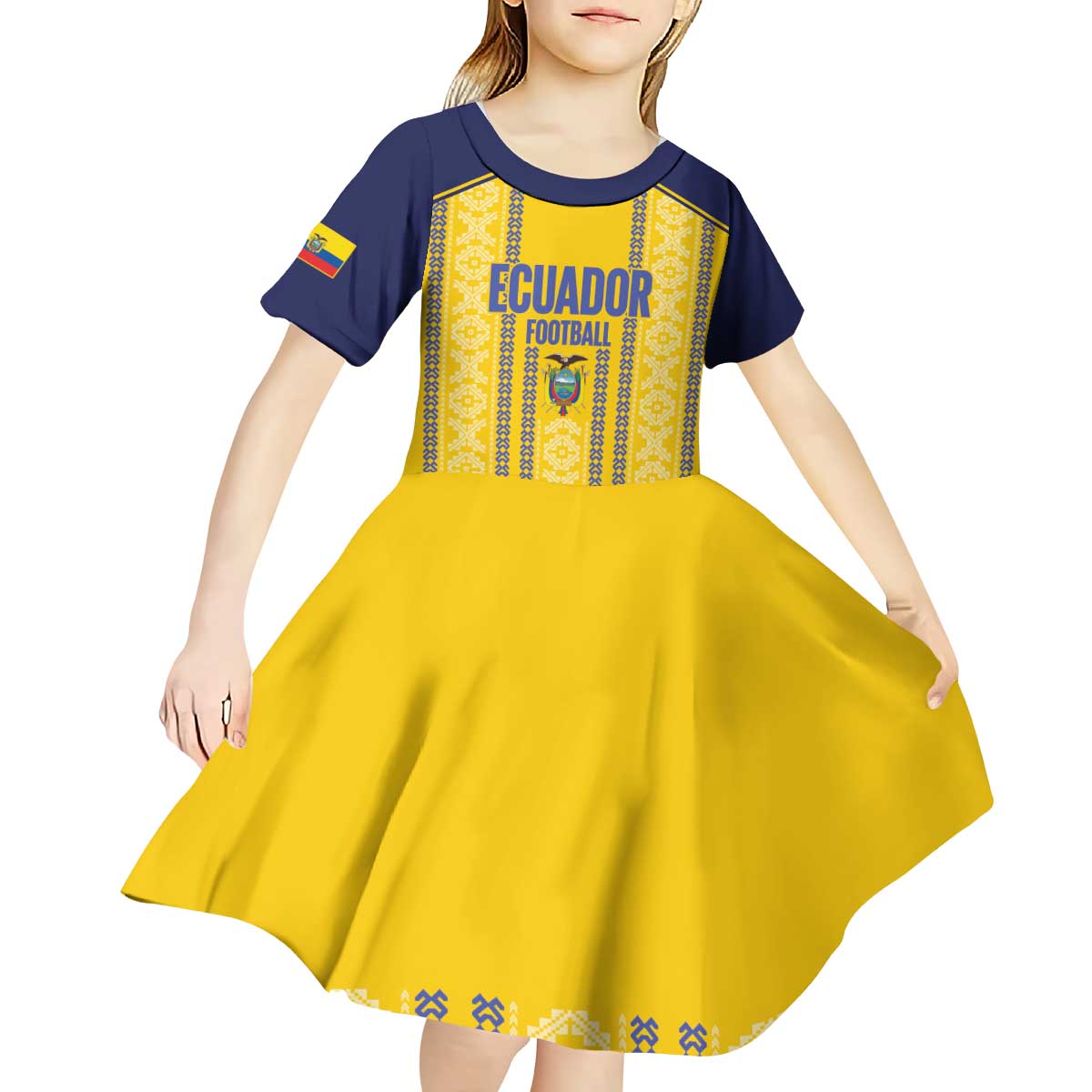 Custom Ecuador Football Kid Short Sleeve Dress 2025 Come On La Tricolor - Wonder Print Shop