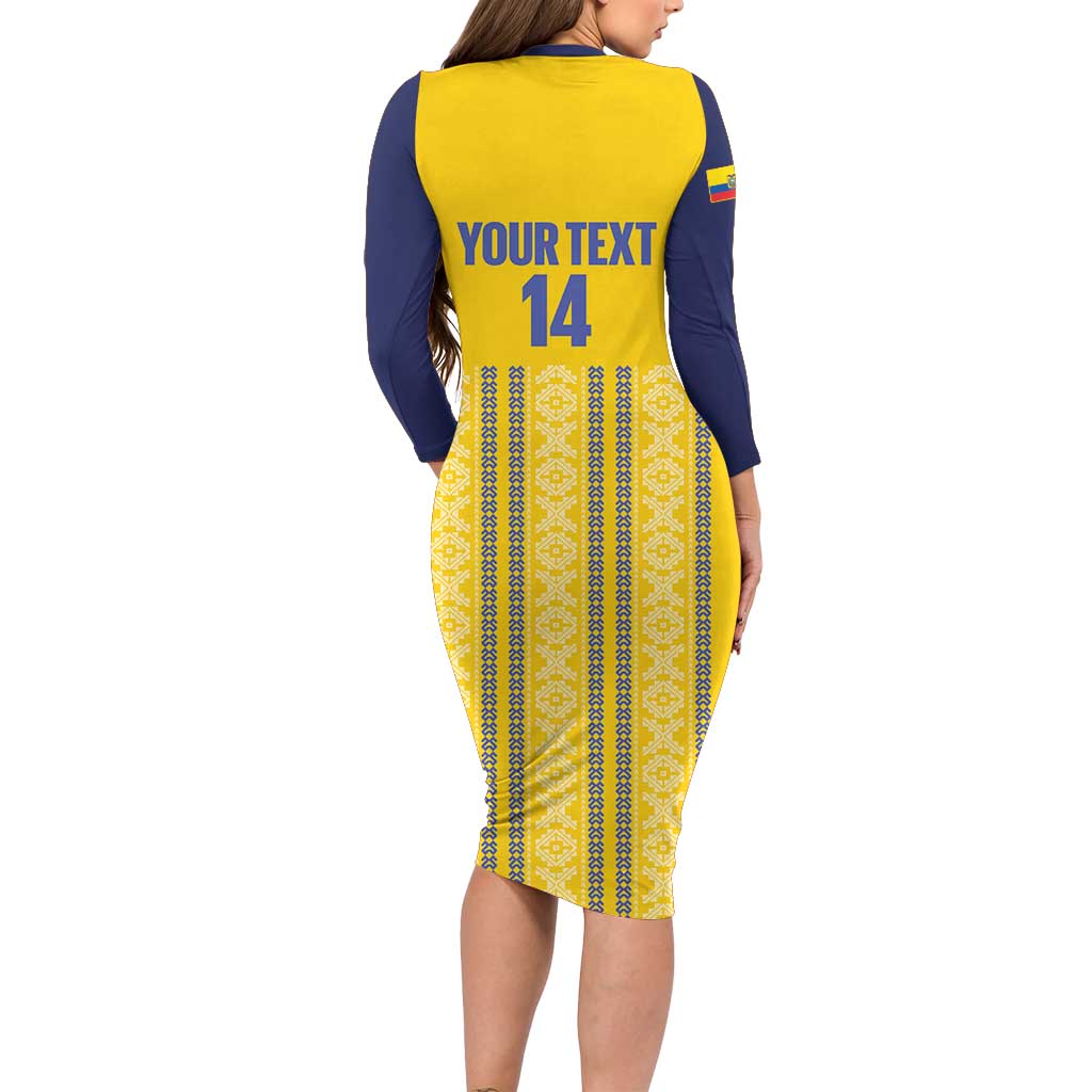 Custom Ecuador Football Long Sleeve Bodycon Dress 2025 Come On La Tricolor - Wonder Print Shop