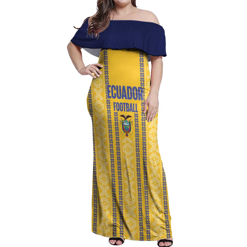 Custom Ecuador Football Off Shoulder Maxi Dress 2025 Come On La Tricolor - Wonder Print Shop