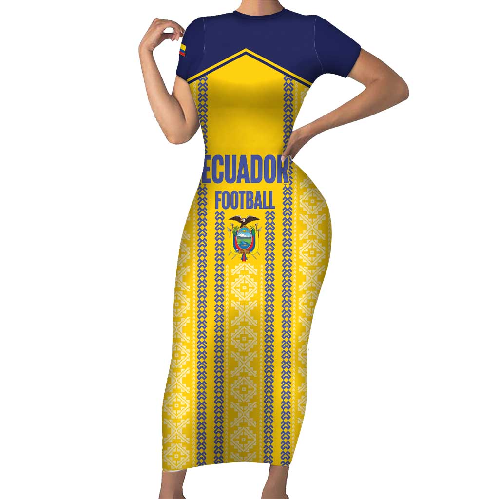 Custom Ecuador Football Short Sleeve Bodycon Dress 2025 Come On La Tricolor - Wonder Print Shop