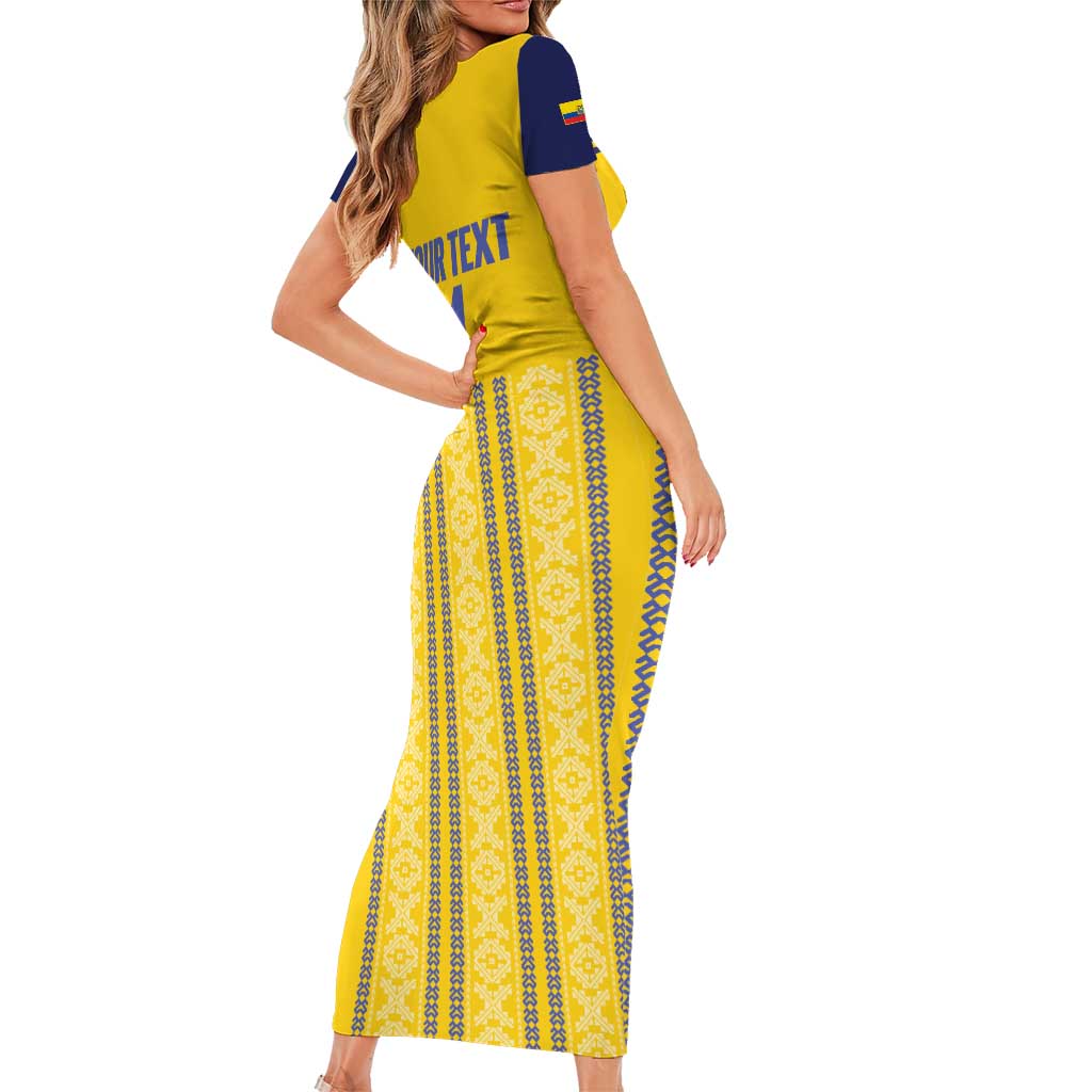 Custom Ecuador Football Short Sleeve Bodycon Dress 2025 Come On La Tricolor - Wonder Print Shop