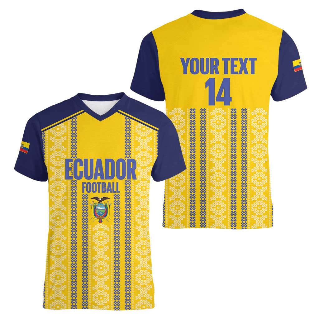 Custom Ecuador Football Women V-Neck T-Shirt 2025 Come On La Tricolor - Wonder Print Shop