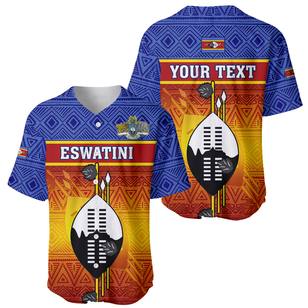 Personalised Eswatini Independence Day Baseball Jersey Swaziland Nguni Shield Gradient African Pattern - Wonder Print Shop