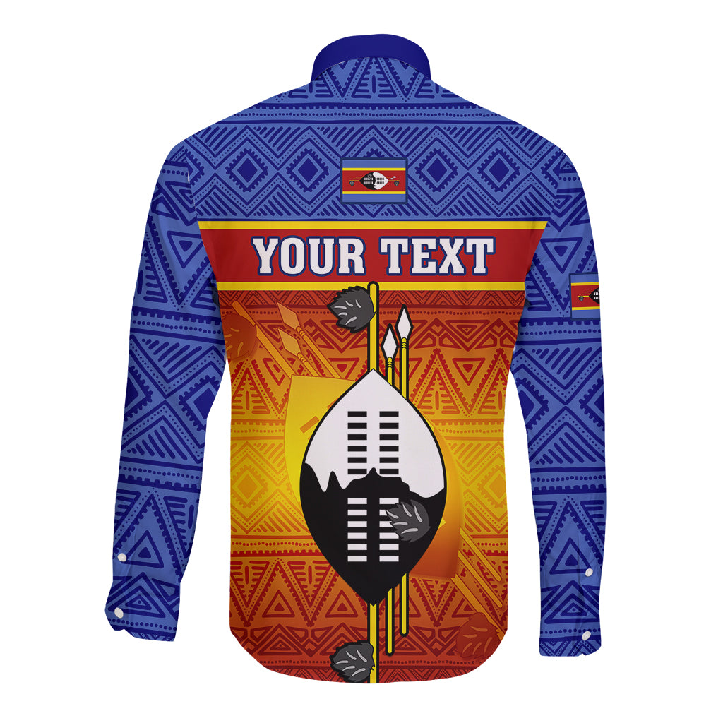 Personalised Eswatini Independence Day Long Sleeve Button Shirt Swaziland Nguni Shield Gradient African Pattern - Wonder Print Shop