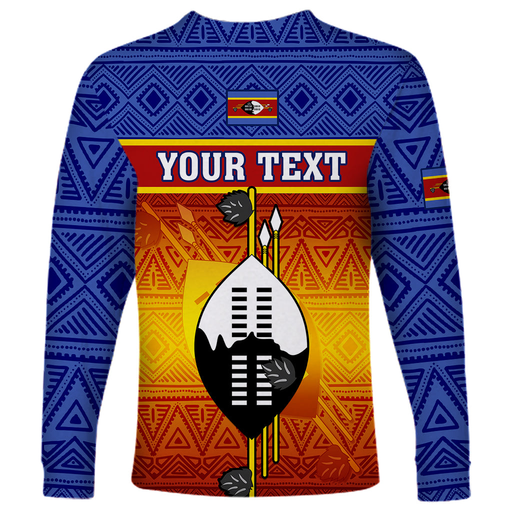 Personalised Eswatini Independence Day Long Sleeve Shirt Swaziland Nguni Shield Gradient African Pattern - Wonder Print Shop