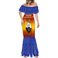 Personalised Eswatini Independence Day Mermaid Dress Swaziland Nguni Shield Gradient African Pattern - Wonder Print Shop