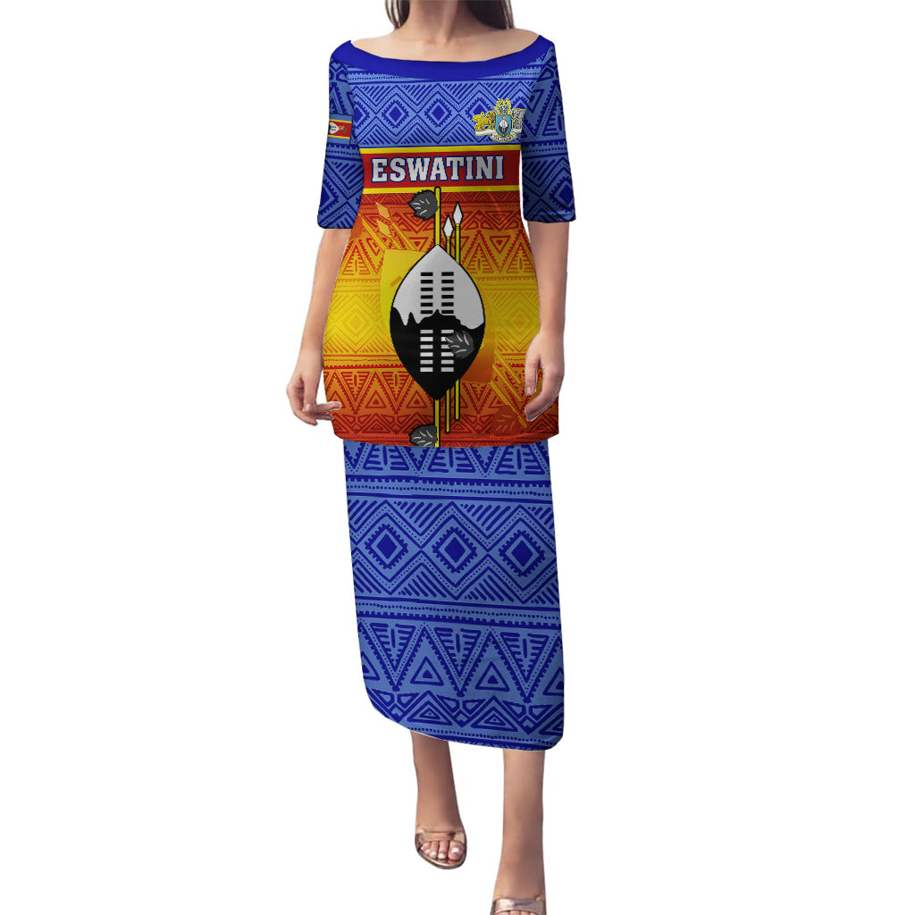 Personalised Eswatini Independence Day Puletasi Swaziland Nguni Shield Gradient African Pattern - Wonder Print Shop