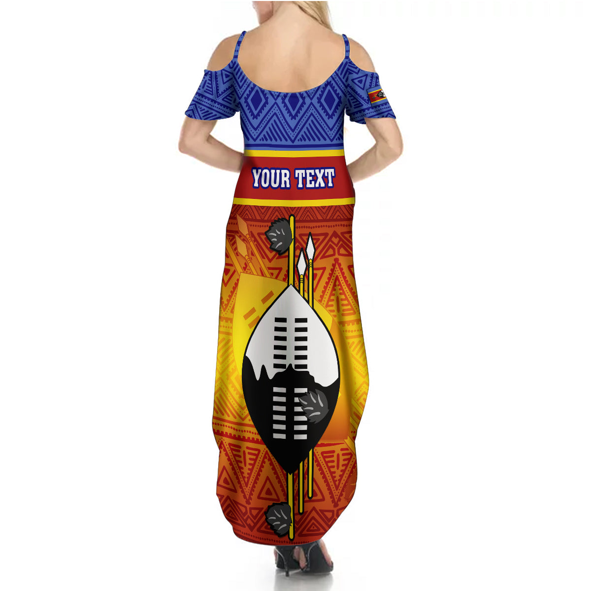 Personalised Eswatini Independence Day Summer Maxi Dress Swaziland Nguni Shield Gradient African Pattern - Wonder Print Shop