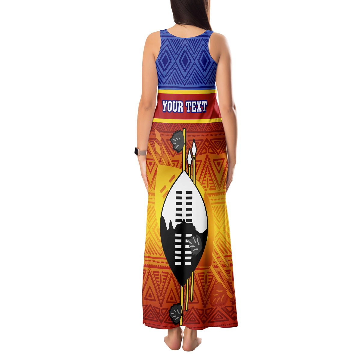 Personalised Eswatini Independence Day Tank Maxi Dress Swaziland Nguni Shield Gradient African Pattern - Wonder Print Shop