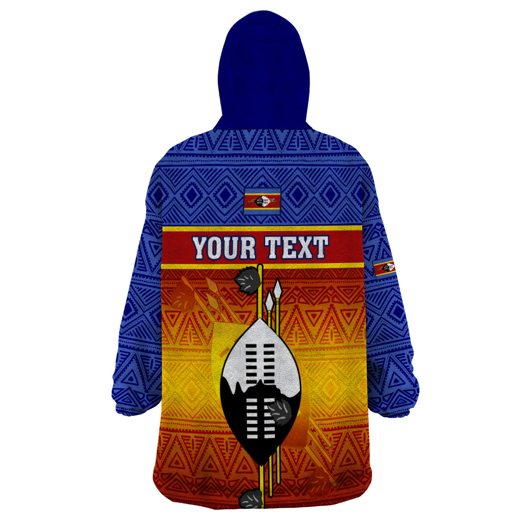 Personalised Eswatini Independence Day Wearable Blanket Hoodie Swaziland Nguni Shield Gradient African Pattern - Wonder Print Shop