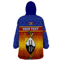 Personalised Eswatini Independence Day Wearable Blanket Hoodie Swaziland Nguni Shield Gradient African Pattern - Wonder Print Shop