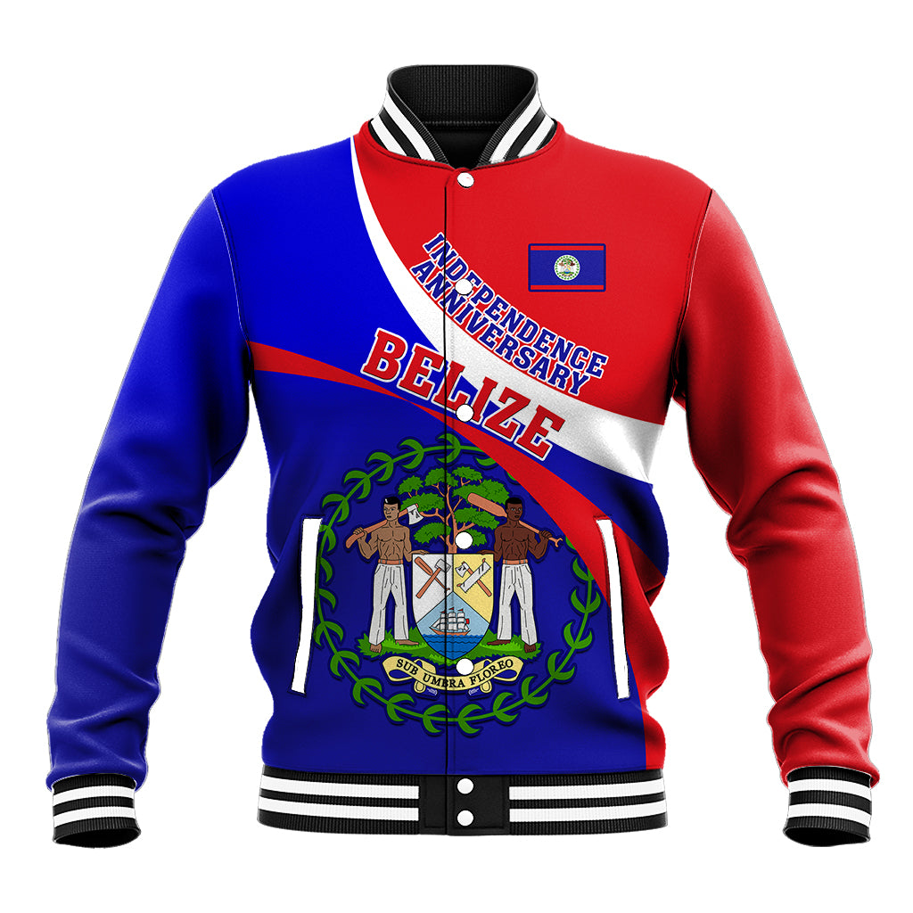 Belize Independence Day Baseball Jacket Coat Of Arms Curve Style - Wonder Print Shop