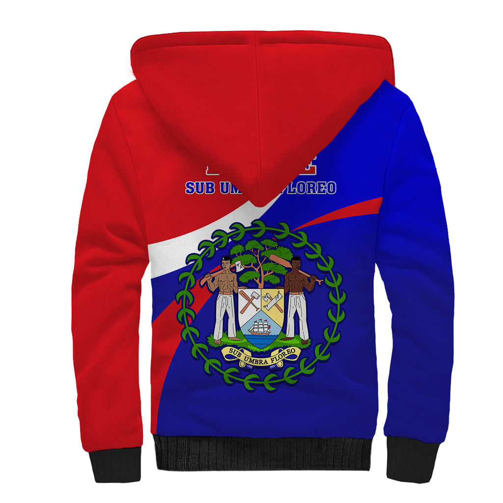 Belize Independence Day Sherpa Hoodie Coat Of Arms Curve Style - Wonder Print Shop