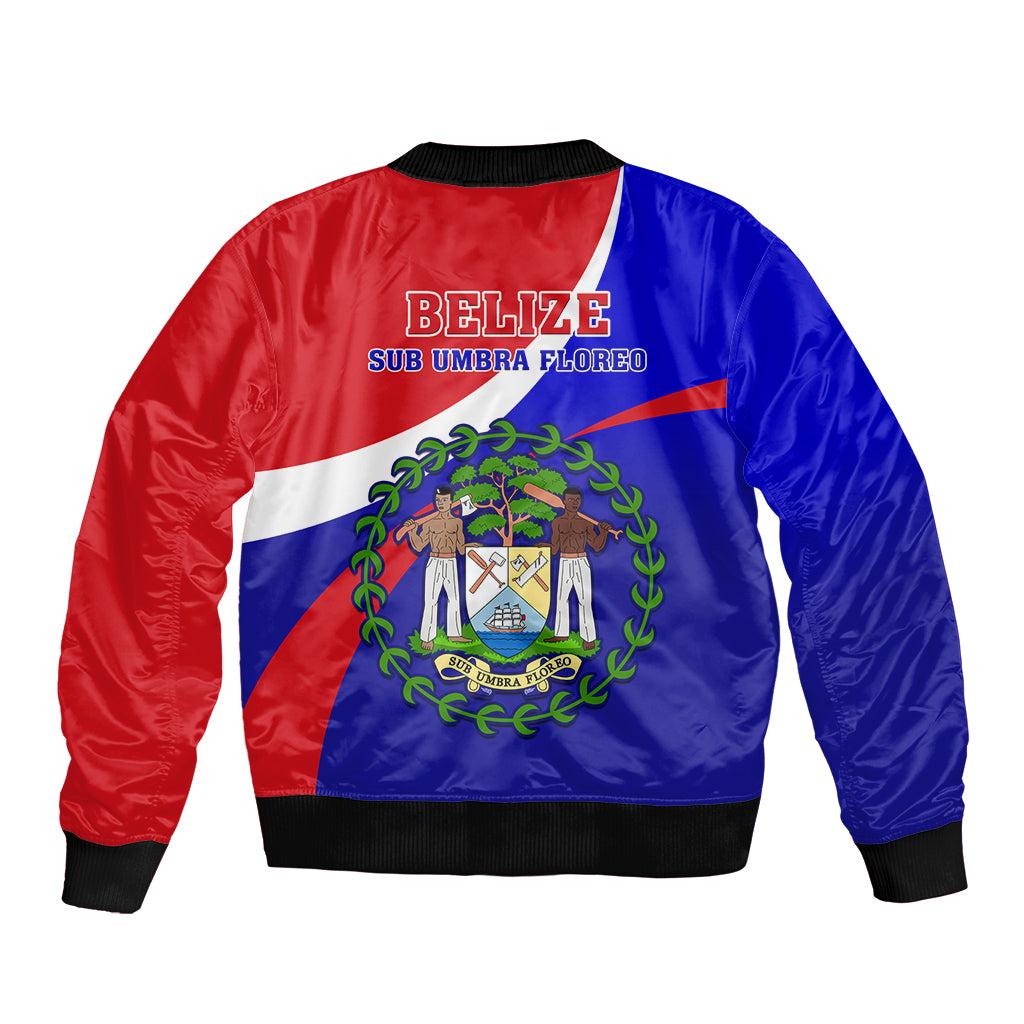 Belize Independence Day Sleeve Zip Bomber Jacket Coat Of Arms Curve Style - Wonder Print Shop