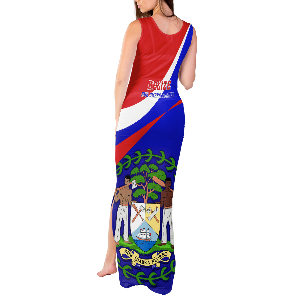 Belize Independence Day Tank Maxi Dress Coat Of Arms Curve Style - Wonder Print Shop