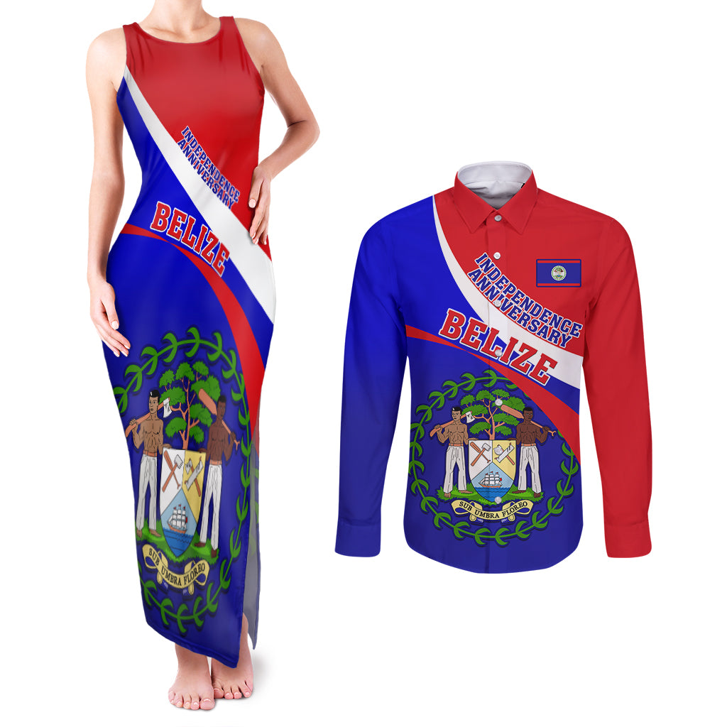 personalised-belize-independence-day-couples-matching-tank-maxi-dress-and-long-sleeve-button-shirts-coat-of-arms-curve-style