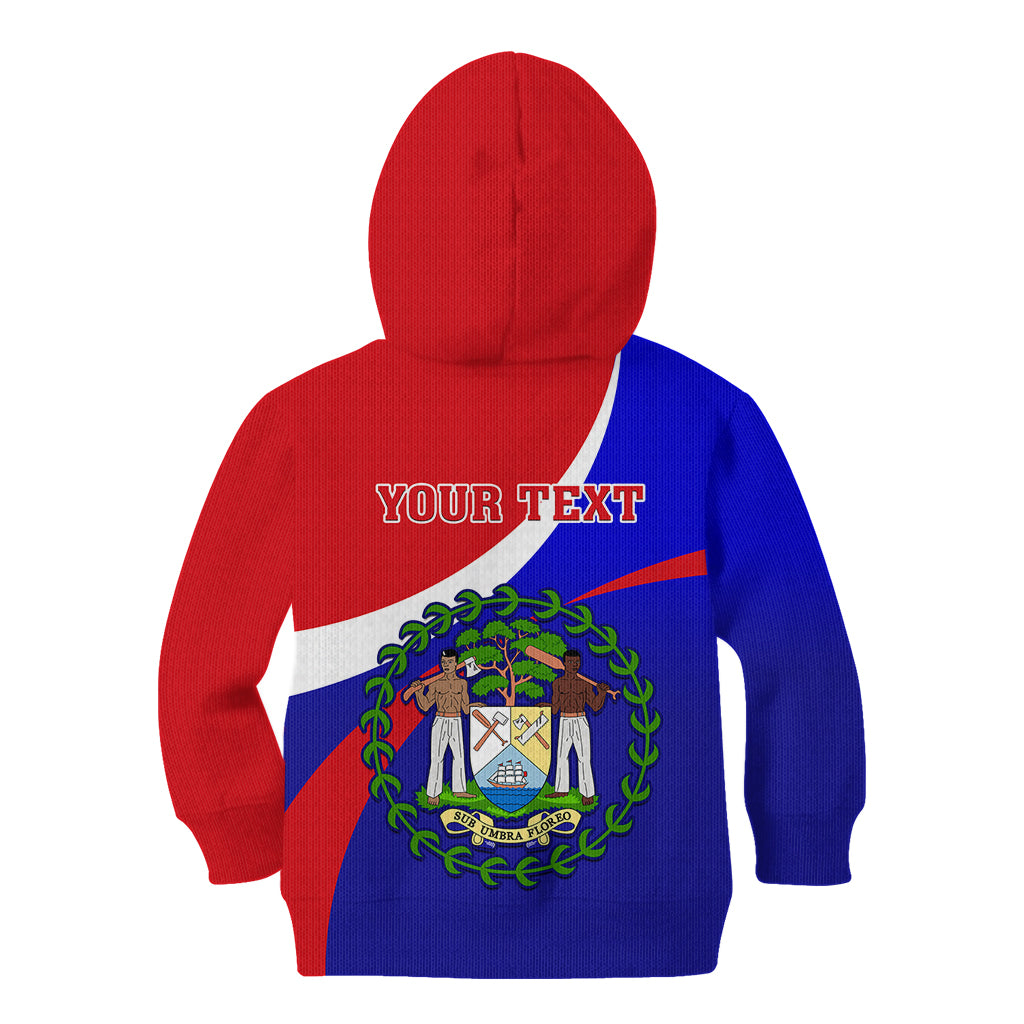 Personalised Belize Independence Day Kid Hoodie Coat Of Arms Curve Style - Wonder Print Shop