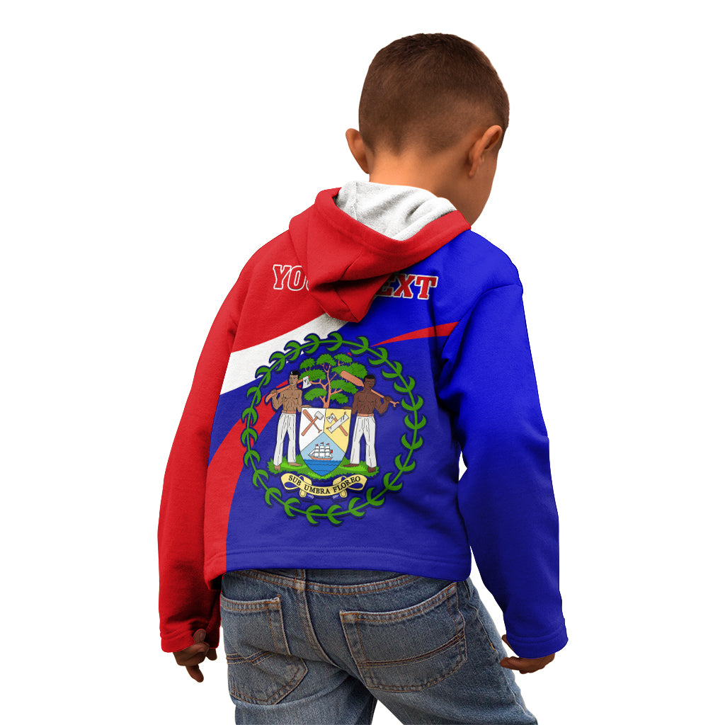 Personalised Belize Independence Day Kid Hoodie Coat Of Arms Curve Style - Wonder Print Shop