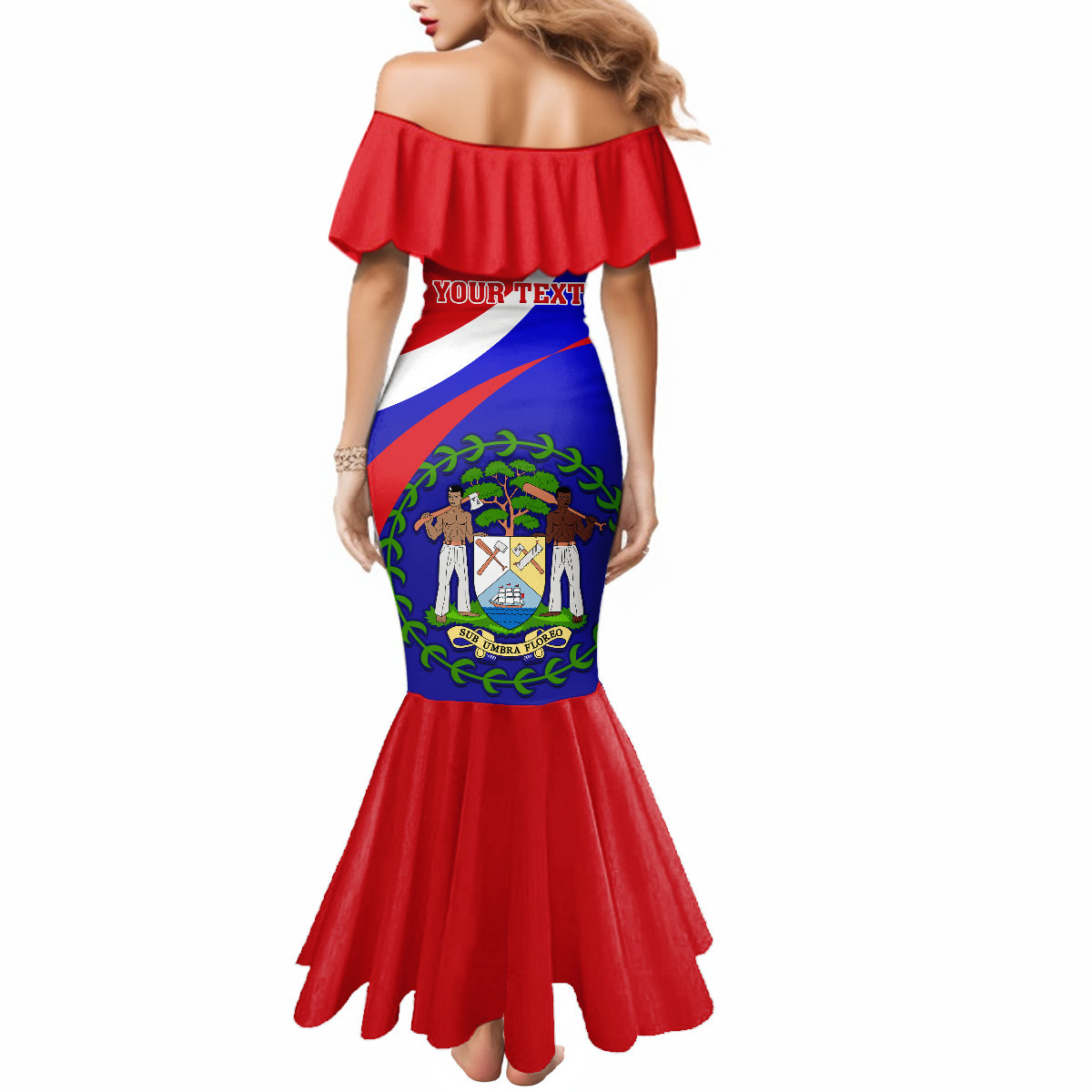 Personalised Belize Independence Day Mermaid Dress Coat Of Arms Curve Style - Wonder Print Shop