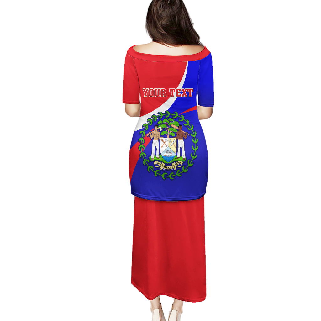 Personalised Belize Independence Day Puletasi Coat Of Arms Curve Style - Wonder Print Shop