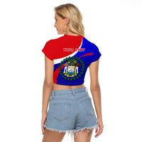 Personalised Belize Independence Day Raglan Cropped T Shirt Coat Of Arms Curve Style - Wonder Print Shop