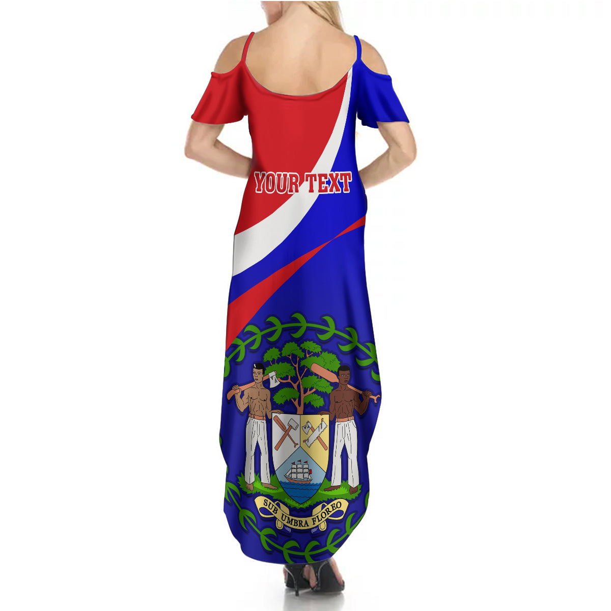 Personalised Belize Independence Day Summer Maxi Dress Coat Of Arms Curve Style - Wonder Print Shop