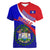 Personalised Belize Independence Day Women V Neck T Shirt Coat Of Arms Curve Style - Wonder Print Shop