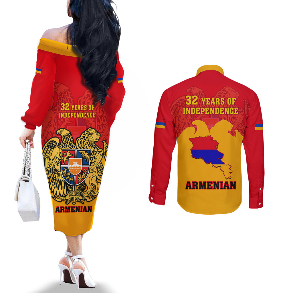 armenia-independence-day-couples-matching-off-the-shoulder-long-sleeve-dress-and-long-sleeve-button-shirts-armenian-coat-of-arms-32st-anniversary