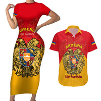 Armenia Independence Day Couples Matching Short Sleeve Bodycon Dress and Hawaiian Shirt Armenian Coat Of Arms 32st Anniversary - Wonder Print Shop