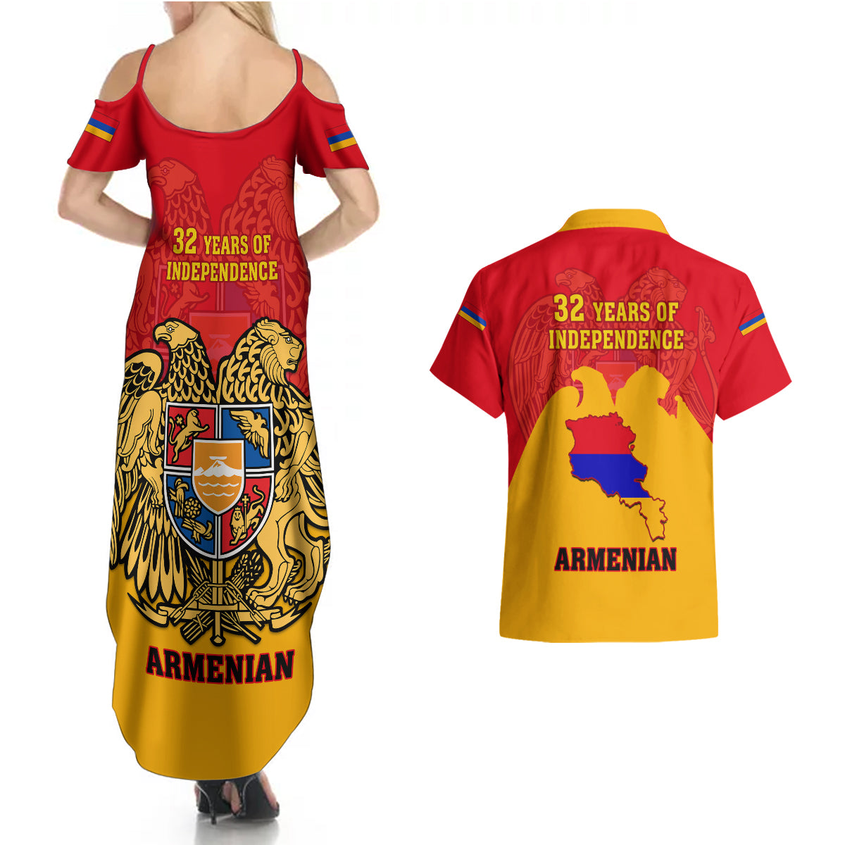 Armenia Independence Day Couples Matching Summer Maxi Dress and Hawaiian Shirt Armenian Coat Of Arms 32st Anniversary - Wonder Print Shop