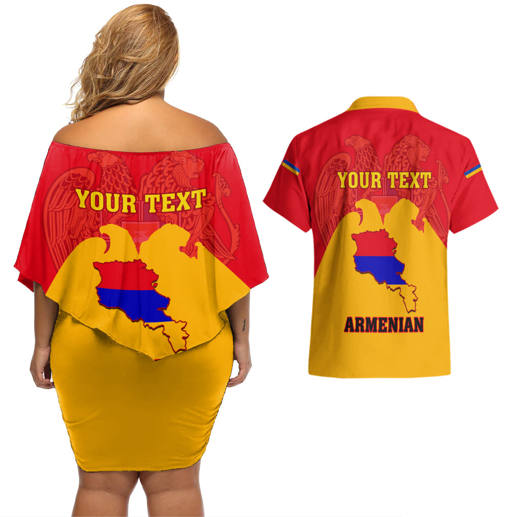 Personalised Armenia Independence Day Couples Matching Off Shoulder Short Dress and Hawaiian Shirt Armenian Coat Of Arms 32st Anniversary - Wonder Print Shop
