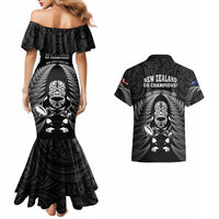 New Zealand Aotearoa Rugby Couples Matching Mermaid Dress and Hawaiian Shirt NZ Tiki With Maori Fern World Cup Black Version - Wonder Print Shop