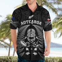 New Zealand Aotearoa Rugby Hawaiian Shirt NZ Tiki With Maori Fern World Cup Black Version - Wonder Print Shop
