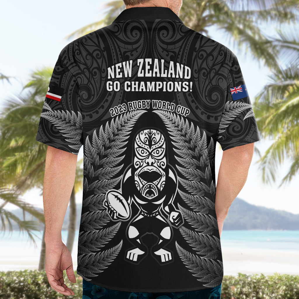 New Zealand Aotearoa Rugby Hawaiian Shirt NZ Tiki With Maori Fern World Cup Black Version - Wonder Print Shop
